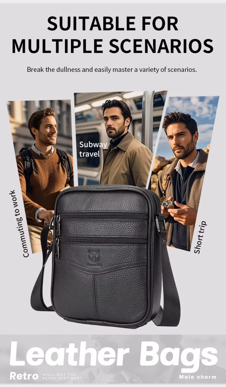 BULLCAPTAIN DJB030 Genuine Leather Crossbody Bag for Men - Suitable for Multiple Scenarios