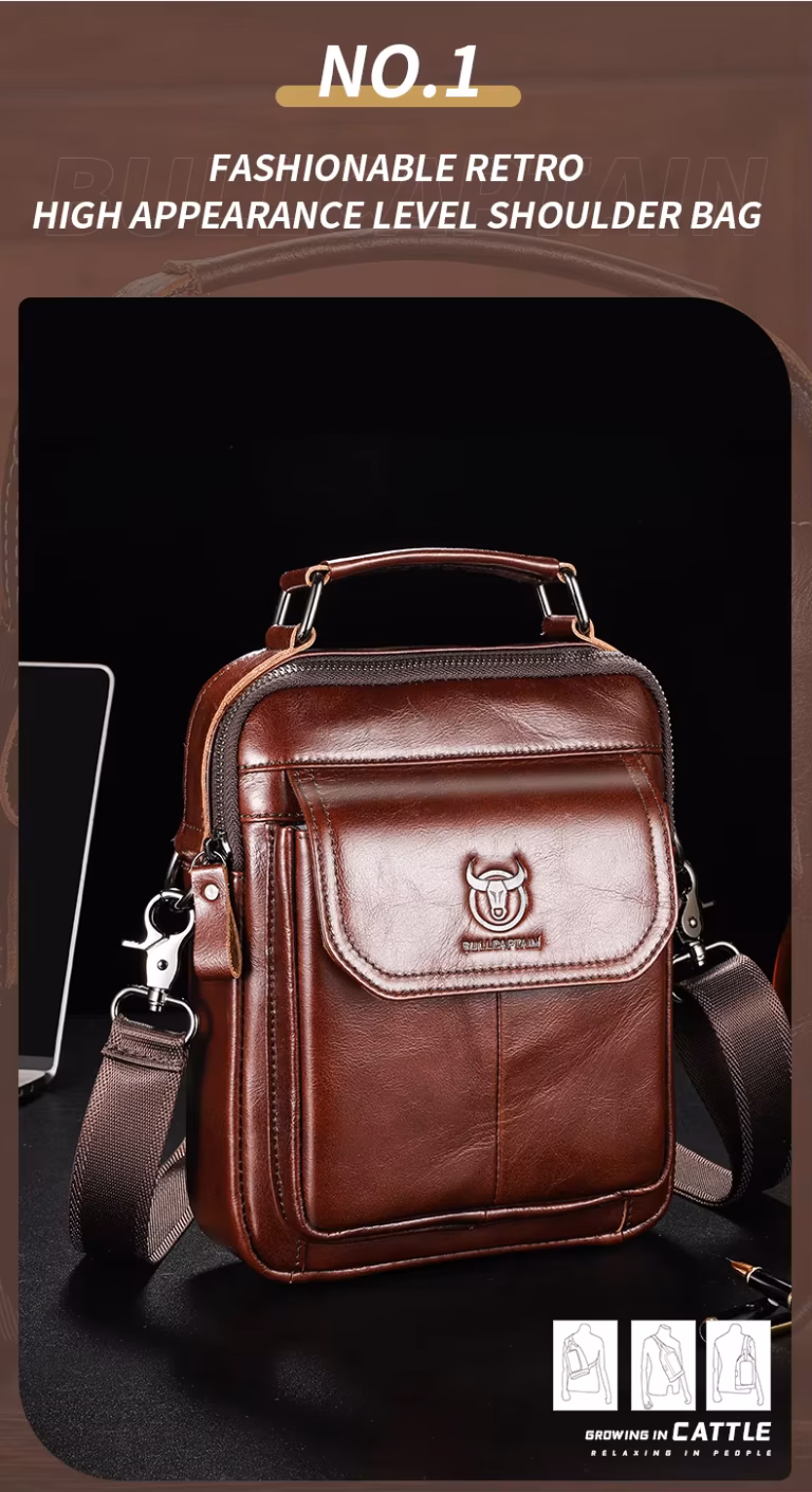 BULLCAPTAIN DJB049 Genuine Leather Messenger Bag - Fashionable Retro