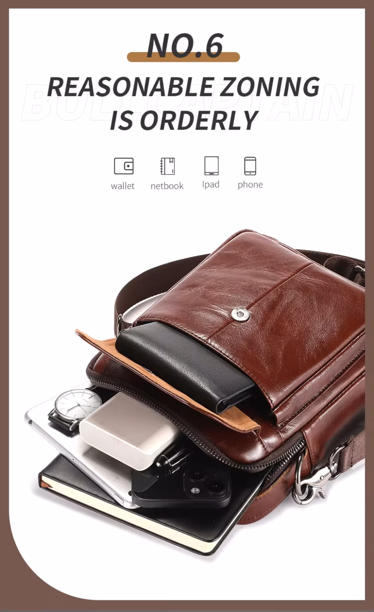 BULLCAPTAIN DJB049 Genuine Leather Messenger Bag - Reasonable Zoning