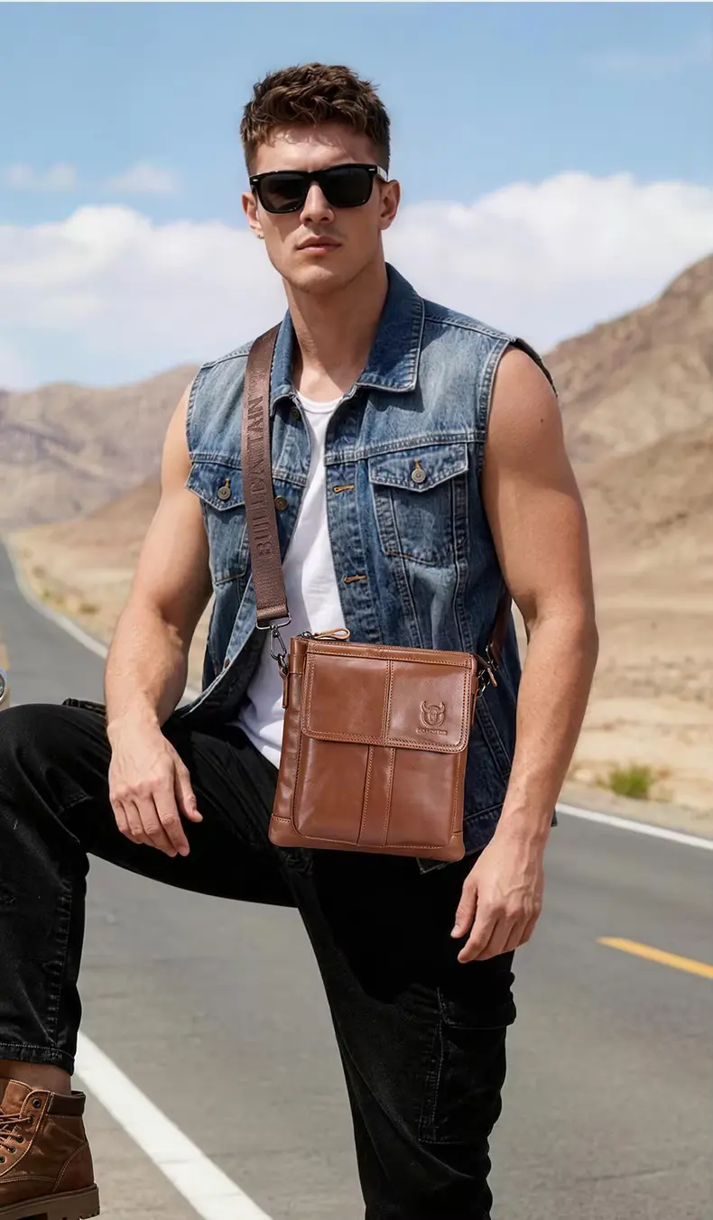 BULLCAPTAIN DJB666 Genuine Leather Men’s Crossbody Bag 