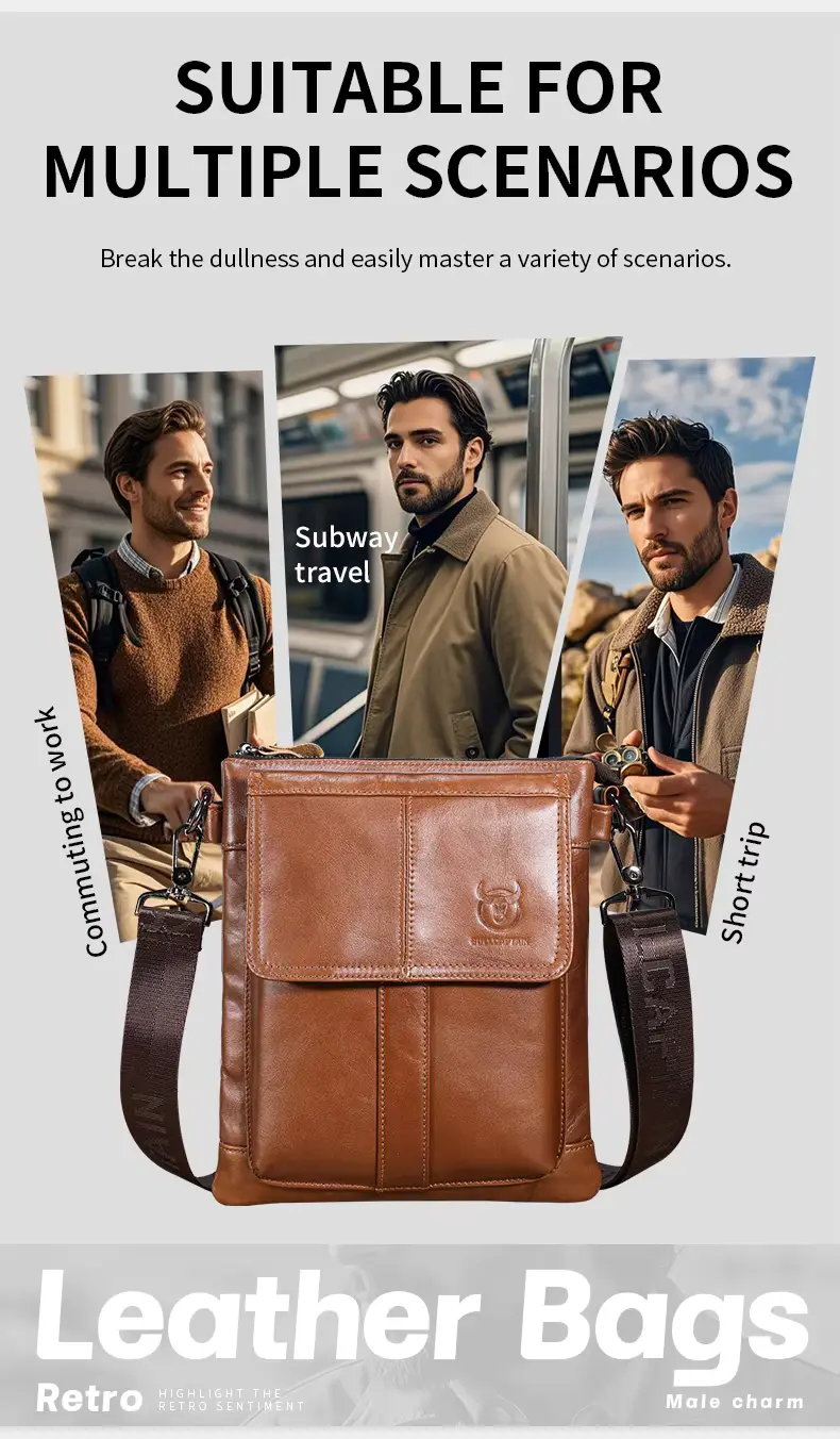 BULLCAPTAIN Genuine Leather Men’s Crossbody Messenger Bag - Multiple Scenarios