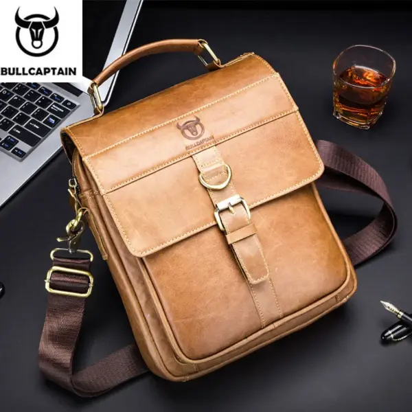 BULLCAPTAIN Men's Leather Shoulder Bag, Retro Business Crossbody Bag, Large Capacity Fashion Casual Youth Student Handbag - AliExpress 1524