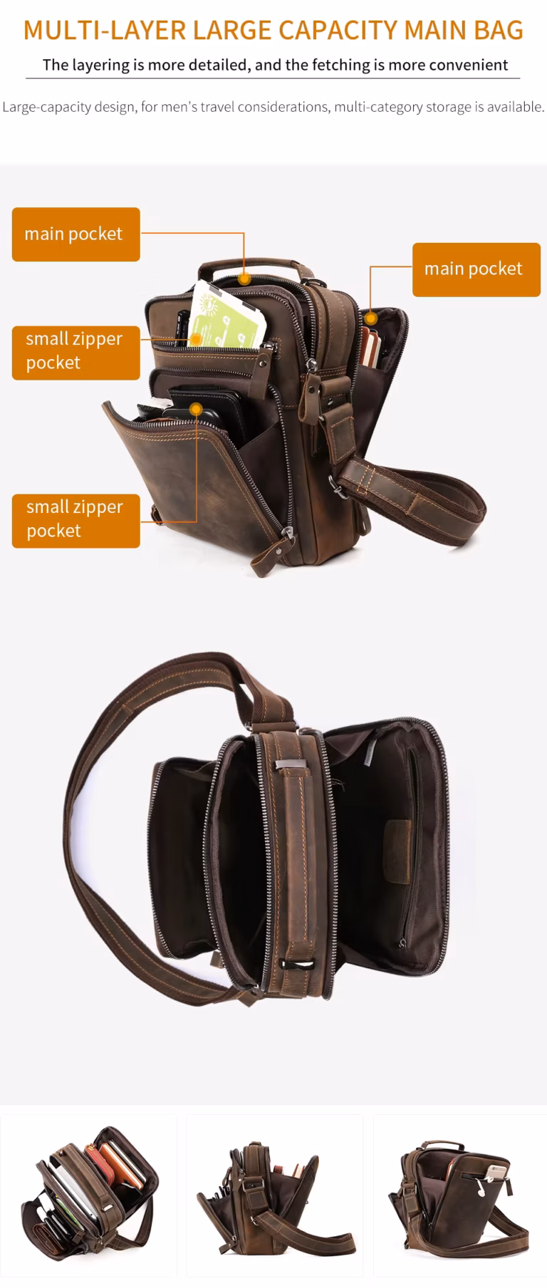 JOYIR 6479 Genuine Leather Messenger Bag - Large Capacity