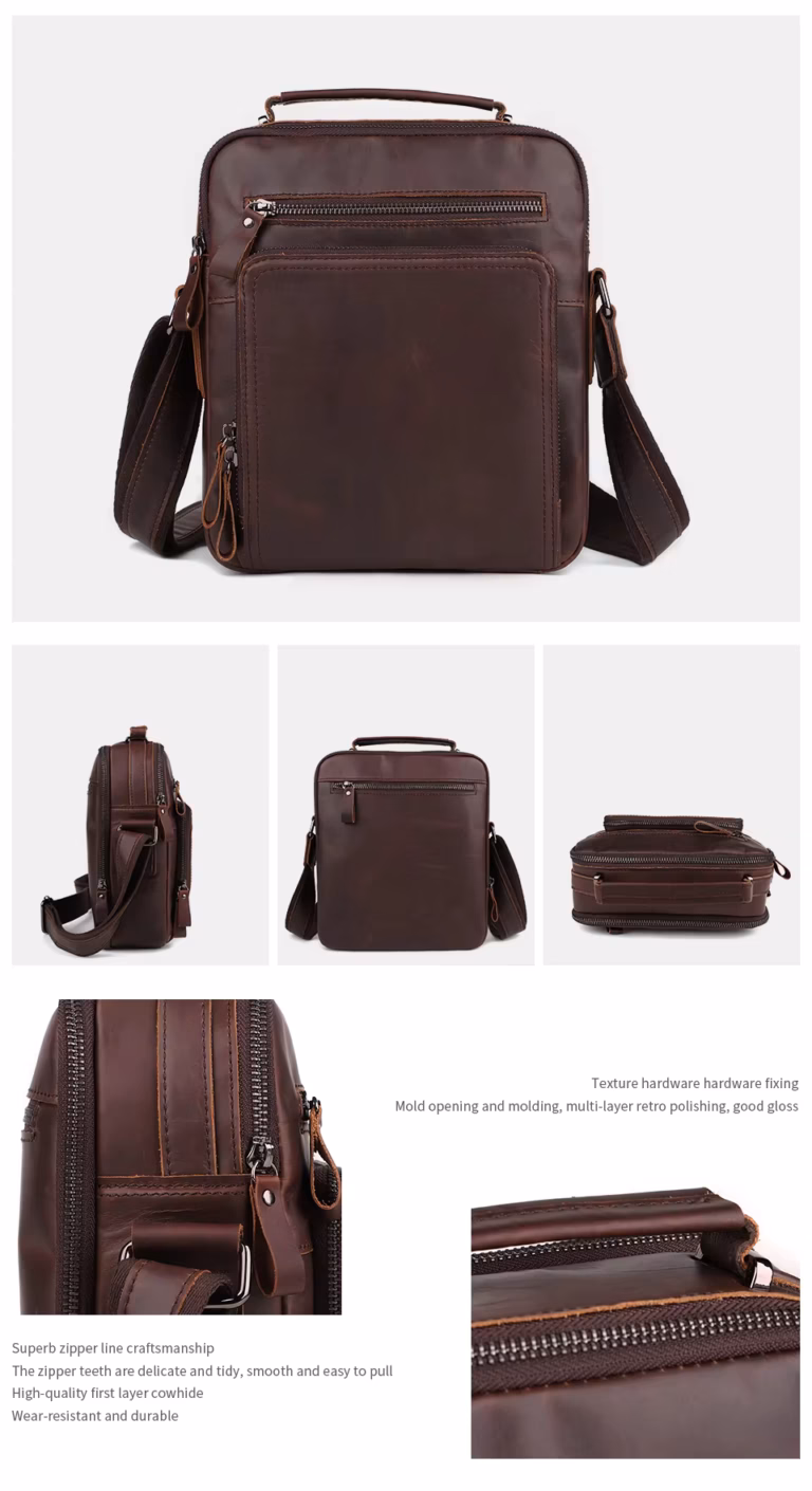 JOYIR 6479 Genuine Leather Messenger Bag - Brown