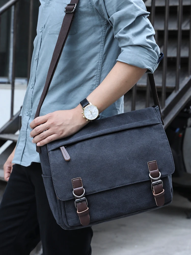 Vintage Canvas Messenger Bag for Men - Blue Vintage Canvas Messenger Bag for Men - Blue