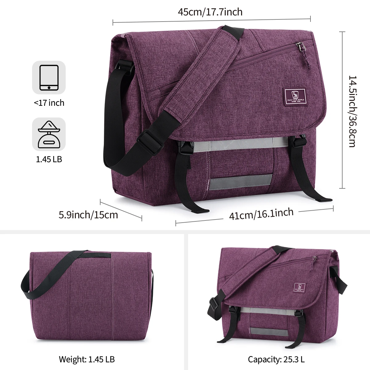 OIWAS OCK5578L 17-Inch Laptop Messenger Bag - PURPLE OIWAS OCK5578L 17-Inch Laptop Messenger Bag - PURPLE