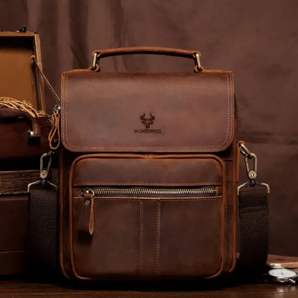 HUMERPAUL Genuine Leather Men's Shoulder Bag Luxury Work Business Messenger Bags Fashion Male Crossbody with Adjustable Straps - AliExpress 1524