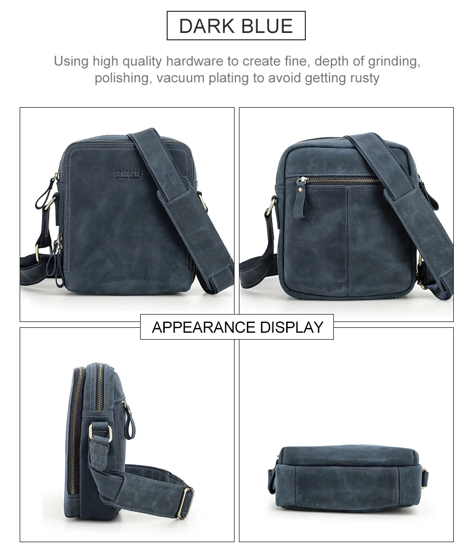 CONTACT’S MB078 Genuine Leather Crossbody Bag for Men - Dark Blue CONTACT’S MB078 Genuine Leather Crossbody Bag for Men - Dark Blue