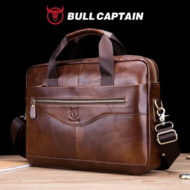 BULLCAPTAIN Briefcase Shoulder Messenger Bags Men's Genuine Leather 14-inch Laptop Bag's Men's Briefcase Office Business Handbag - AliExpress 1524