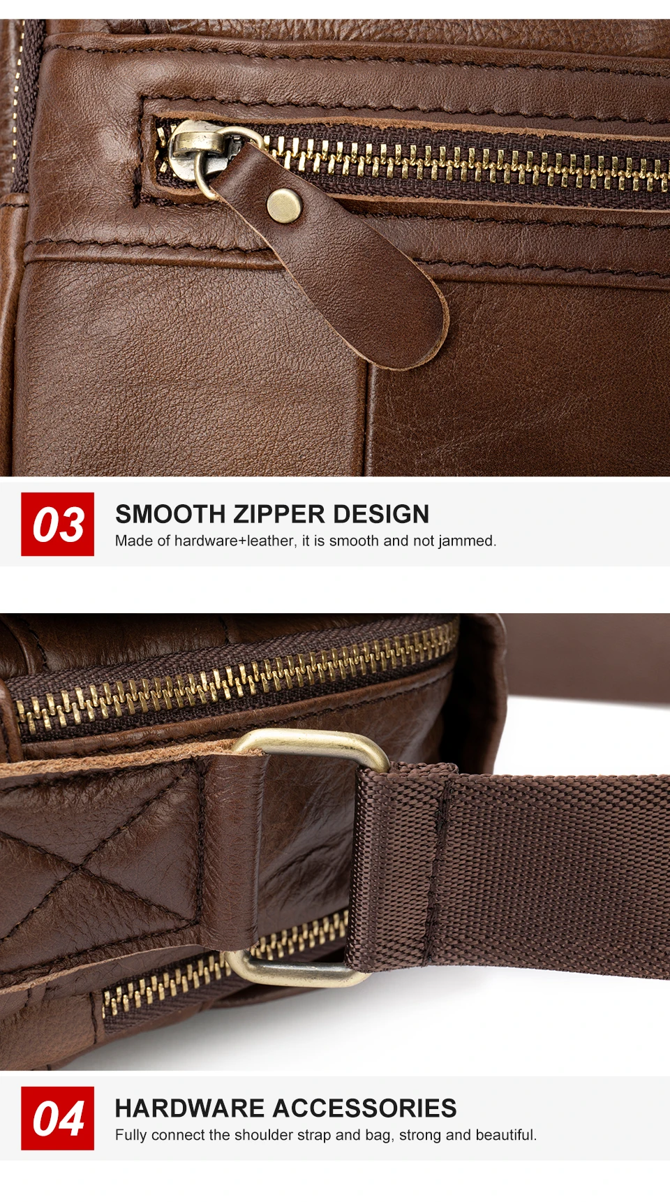 MVA ZM1121 Genuine Leather Crossbody Bag for Men - Zipper Design MVA ZM1121 Genuine Leather Crossbody Bag for Men - Zipper Design