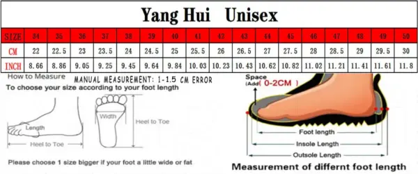 YBQJOO Men’s Breathable Casual Sneakers Size Chart