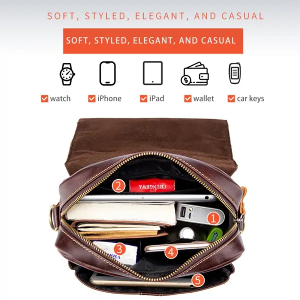 BULLCAPTAIN Men's Leather Shoulder Bag, Retro Business Crossbody Bag, Large Capacity Fashion Casual Youth Student Handbag - AliExpress 1524