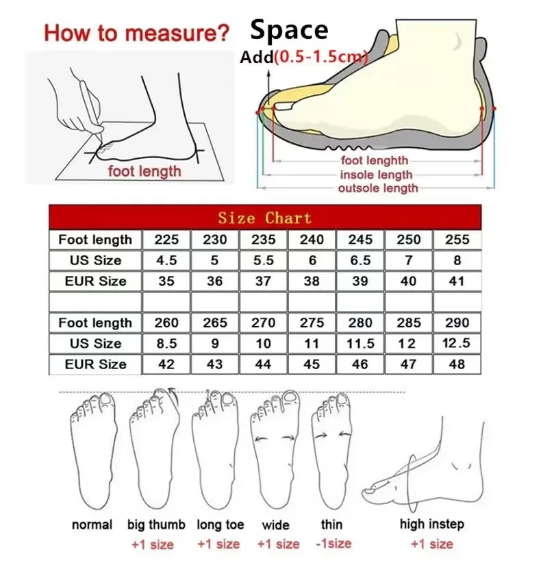 Unisex Breathable Air Mesh Running Shoes Size Chart