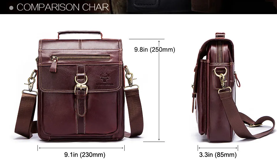 HUMERPAUL MH535 Genuine Leather Crossbody Bag for Men - Product Parameter
