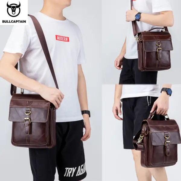 BULLCAPTAIN Men's Leather Shoulder Bag, Retro Business Crossbody Bag, Large Capacity Fashion Casual Youth Student Handbag - AliExpress 1524