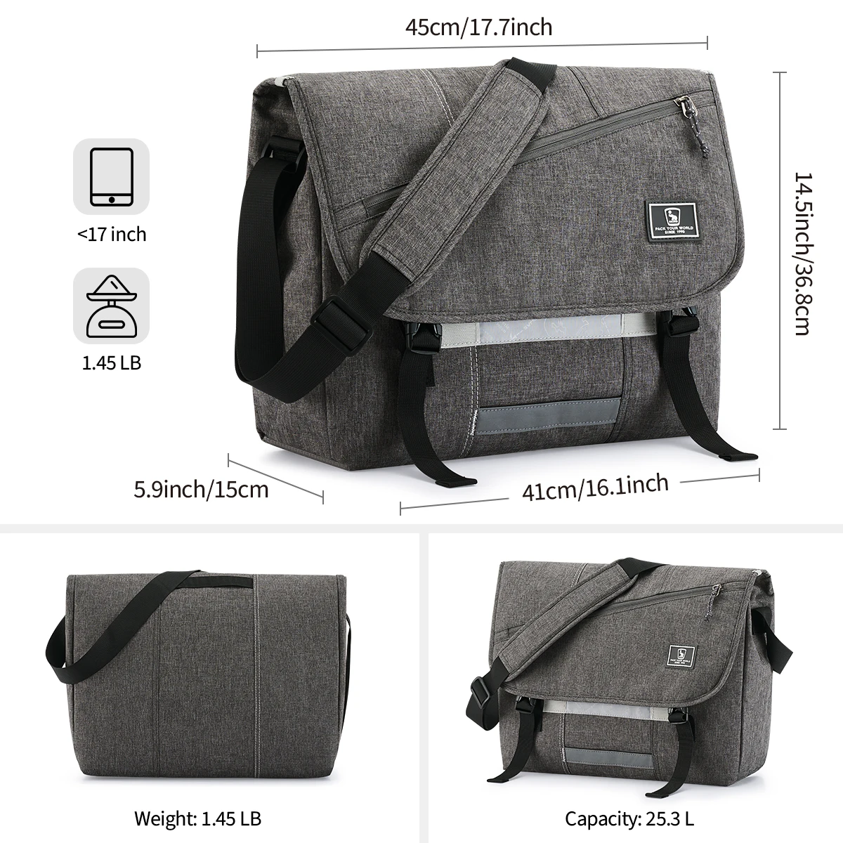OIWAS OCK5578L 17-Inch Laptop Messenger Bag - Gray OIWAS OCK5578L 17-Inch Laptop Messenger Bag - Gray