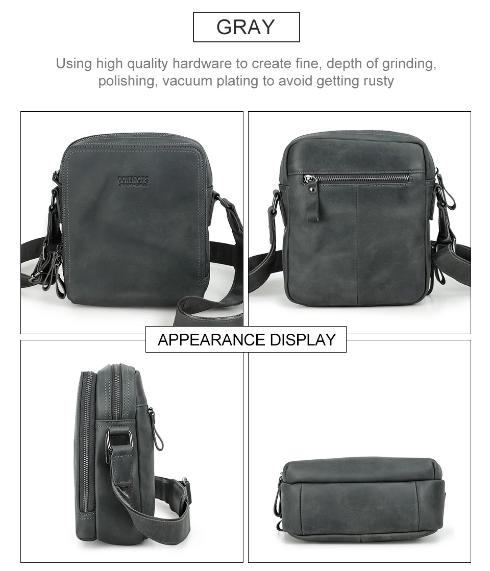 CONTACT’S MB078 Genuine Leather Crossbody Bag for Men - Gray CONTACT’S MB078 Genuine Leather Crossbody Bag for Men - Gray