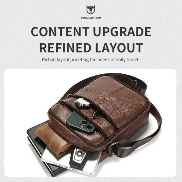 BULLCAPTAIN Men's Leather Shoulder Bag Multifunctional and High-Capacity Cowhide Crossbody Bag Handbag Casual Messenger Bag - AliExpress 1524