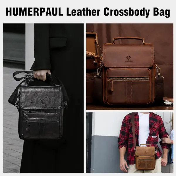 HUMERPAUL Genuine Leather Men's Shoulder Bag Luxury Work Business Messenger Bags Fashion Male Crossbody with Adjustable Straps - AliExpress 1524