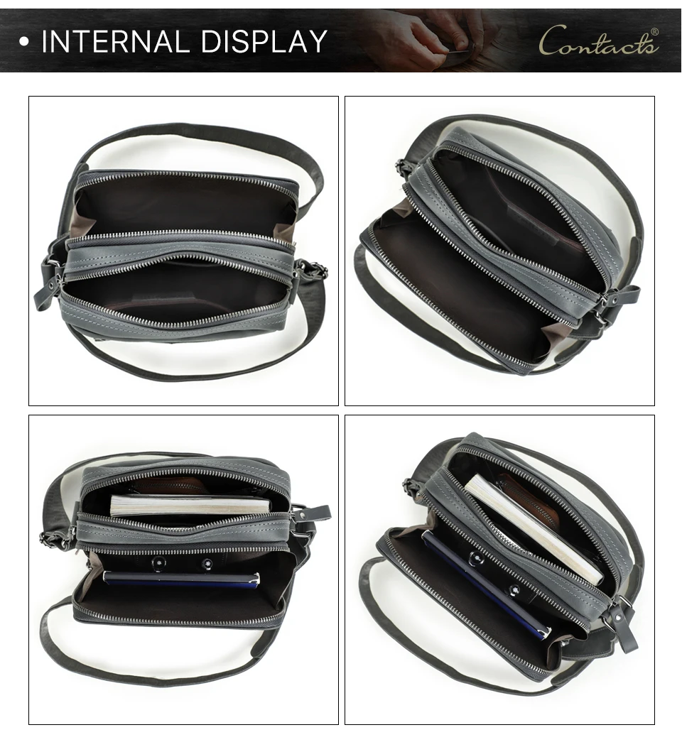 CONTACT’S MB078 Genuine Leather Crossbody Bag for Men - Internal Display CONTACT’S MB078 Genuine Leather Crossbody Bag for Men - Internal Display