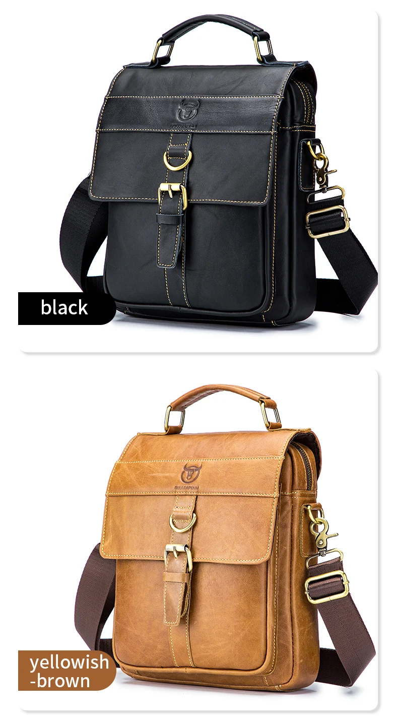 BULLCAPTAIN DJB302 Genuine Leather Shoulder Bag - Black & Yellowish Brown BULLCAPTAIN DJB302 Genuine Leather Shoulder Bag - Black & Yellowish Brown