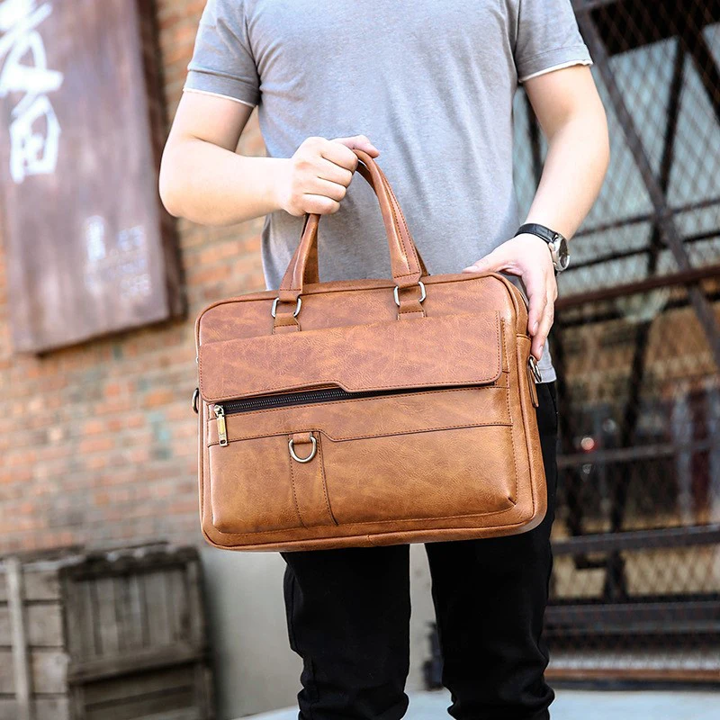 Men's PU Leather Business Briefcase Khaki Men's PU Leather Business Briefcase Khaki