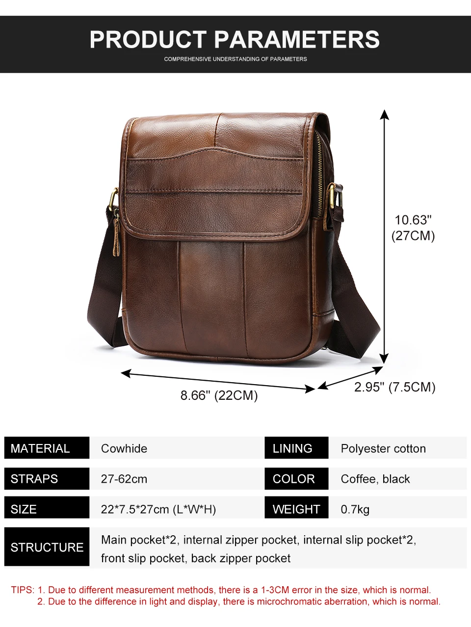 MVA ZM1121 Genuine Leather Crossbody Bag for Men - Product Parameters MVA ZM1121 Genuine Leather Crossbody Bag for Men - Product Parameters