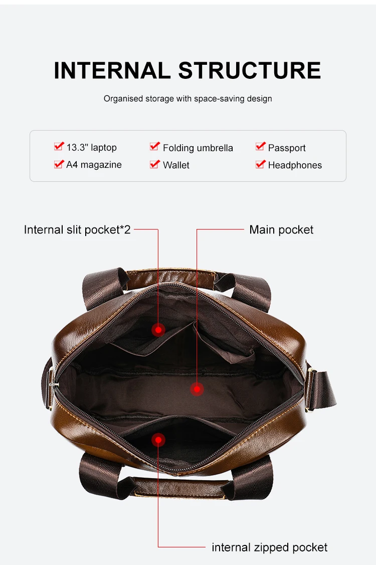 WESTAL 8577 Genuine Leather Messenger Bag - Intenal Structure WESTAL 8577 Genuine Leather Messenger Bag - Intenal Structure