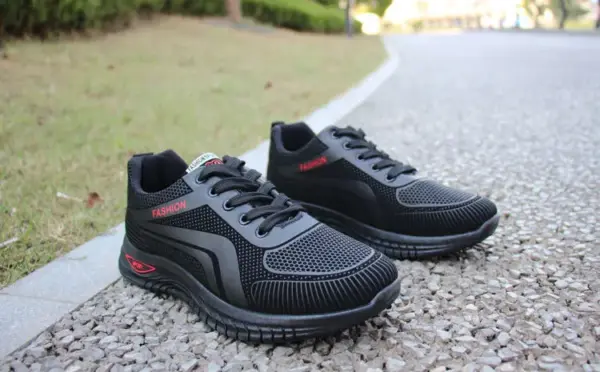 YBQJOO Men’s Breathable Casual Sneakers - Black-Red