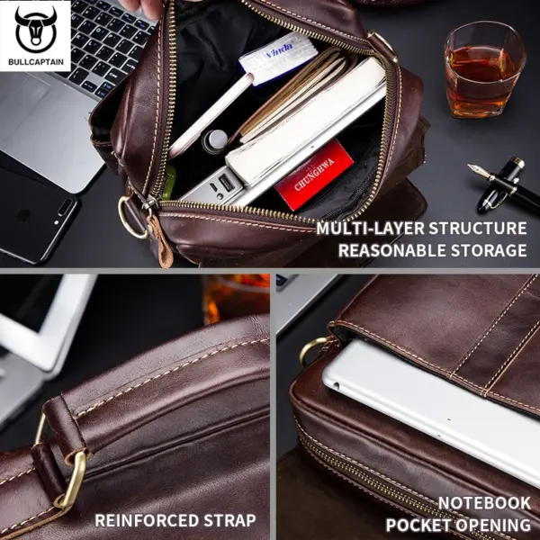 BULLCAPTAIN Men's Leather Shoulder Bag, Retro Business Crossbody Bag, Large Capacity Fashion Casual Youth Student Handbag - AliExpress 1524