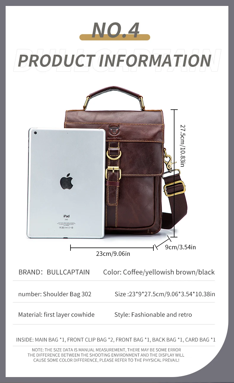 BULLCAPTAIN DJB302 Genuine Leather Shoulder Bag Size BULLCAPTAIN DJB302 Genuine Leather Shoulder Bag Size