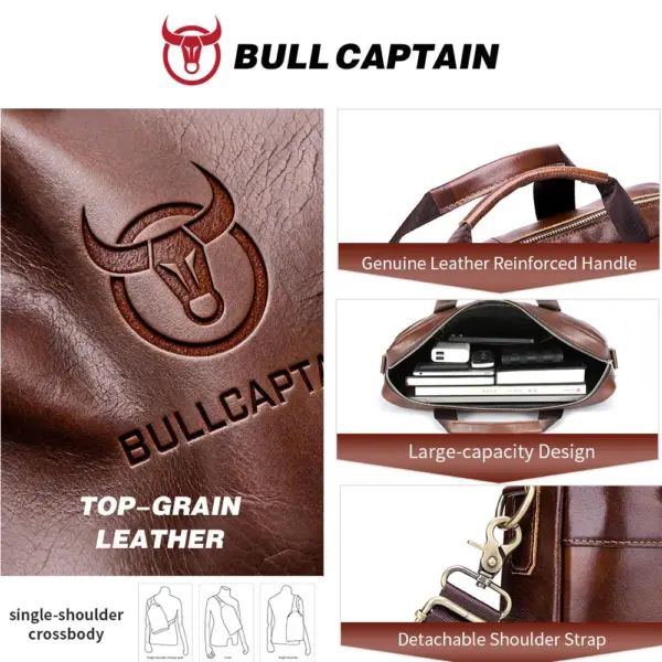 BULLCAPTAIN Briefcase Shoulder Messenger Bags Men's Genuine Leather 14-inch Laptop Bag's Men's Briefcase Office Business Handbag - AliExpress 1524