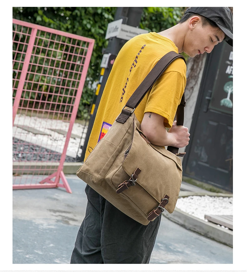 Vintage Canvas Messenger Bag for Men - Brown Vintage Canvas Messenger Bag for Men - Brown